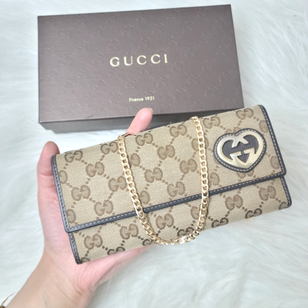 100% Authentic GUCCI GG canvas long wallet